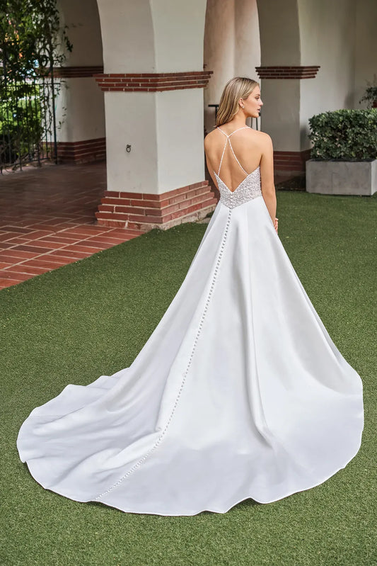 Spaghetti Strap Satin Train Wedding Dress - Yihuiw by Yihuiw
