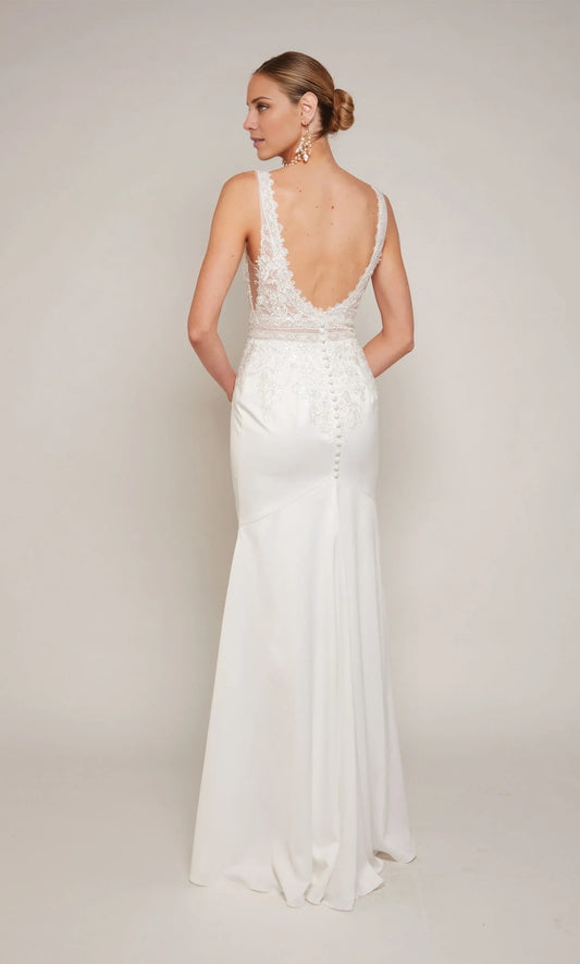 Mermaid Spaghetti Strap Lace Button Back Wedding Dress - Yihuiw by Yihuiw