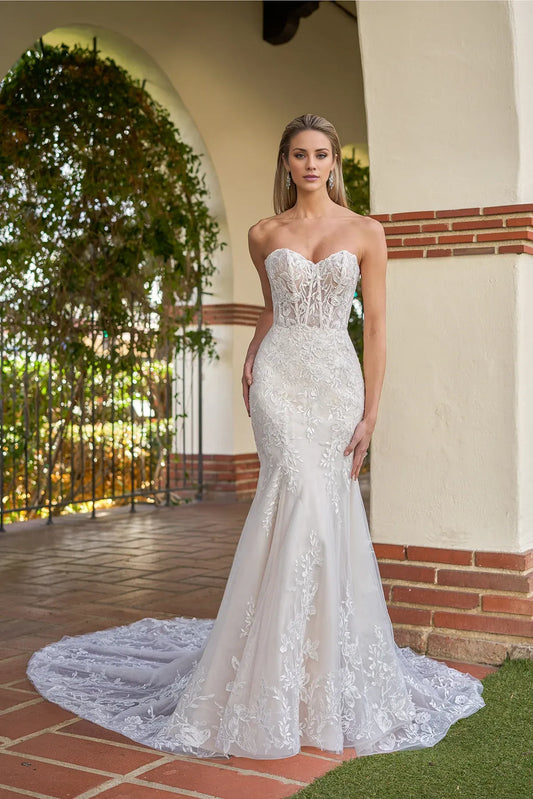 Mermaid Sweetheart Lace Lace-Up Back Floor-Length Wedding Dress - Yihuiw by Yihuiw