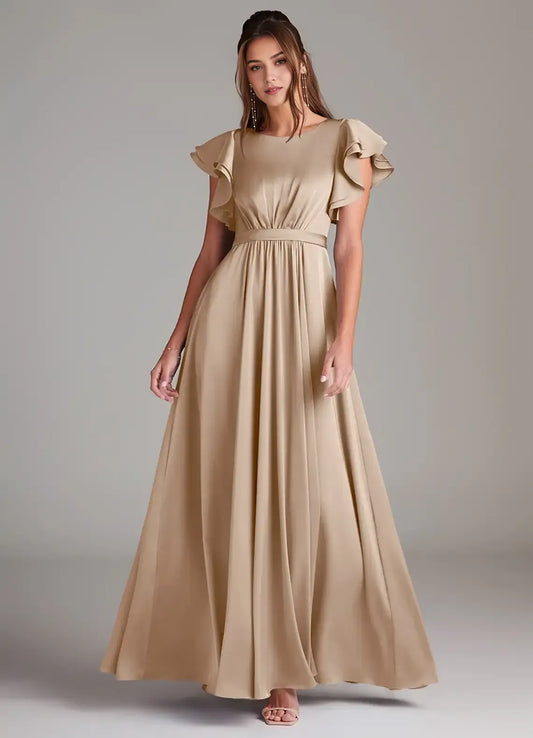 A-Line Satin Cap Sleeve Ruffled Wedding Dress - Yihuiw by Yihuiw