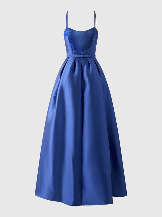 Royal Blue Satin Spaghetti Strap Maxi Dress with Front Slit Princess style bridesmaid dress with boat neckline in mikado Bridesmaid Dresses by YiHuiw