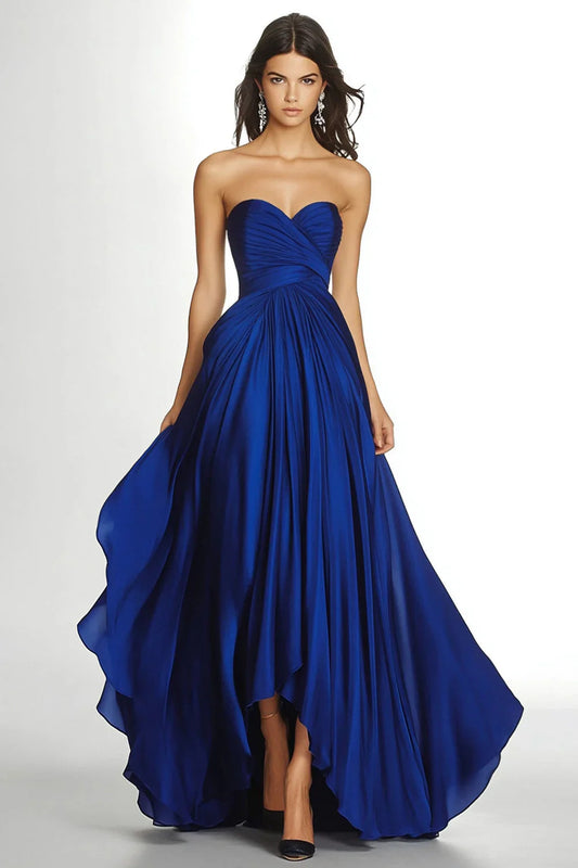 A-Line Strapless Sweetheart Closed-Back Hi-Low Evening Dress