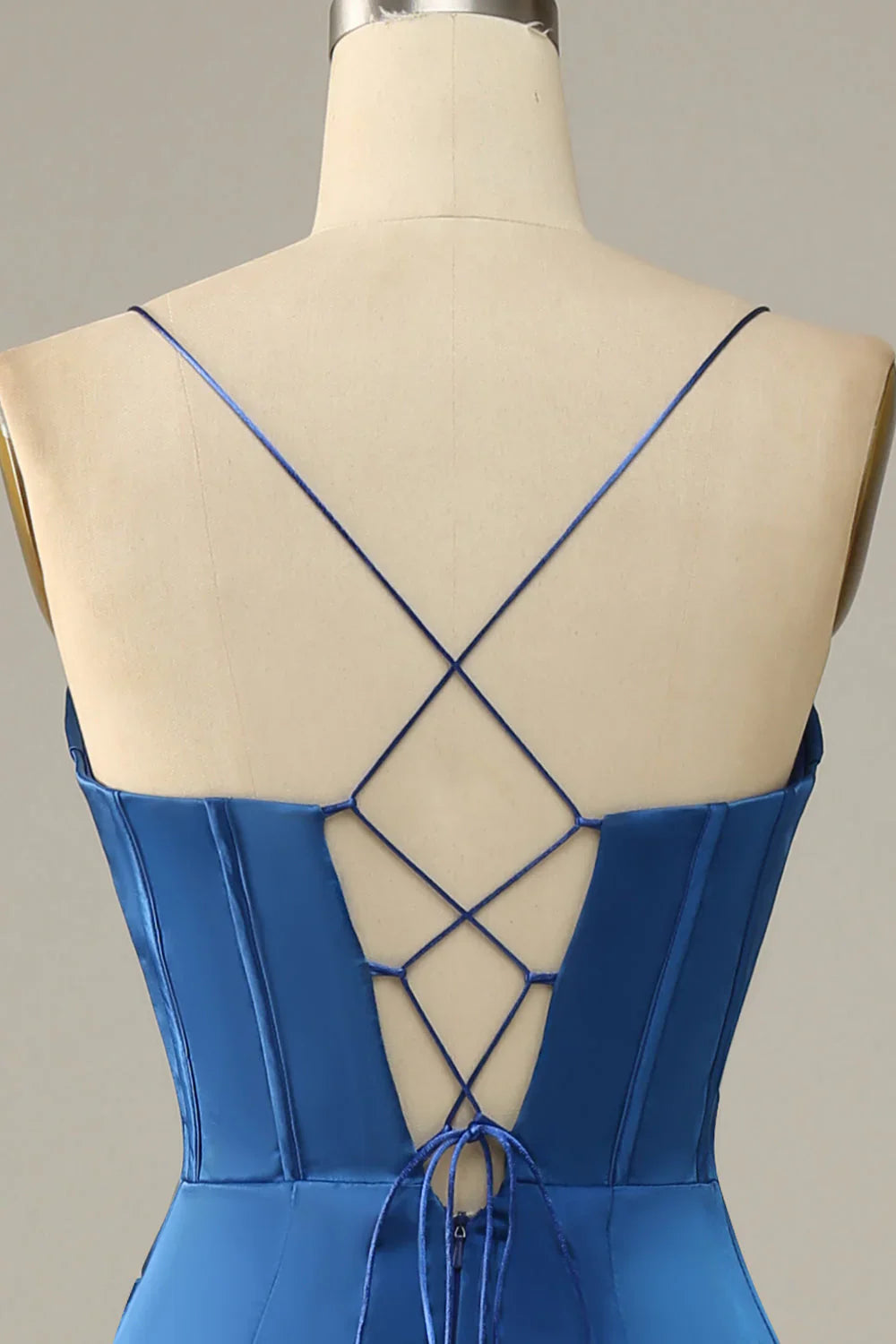 Royal Blue Satin Mermaid Prom Dress with Sweetheart Neckline and High Slit – Elegant Lace-Up Evening Gown