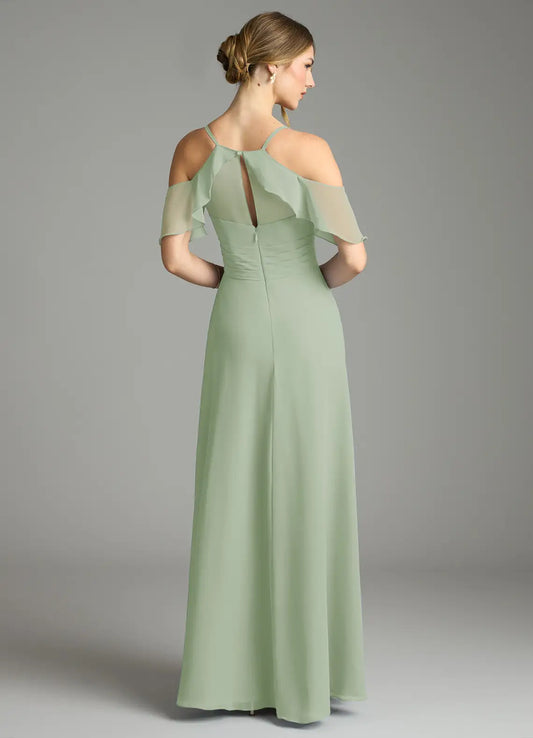 A-Line Chiffon Cold Shoulder High Slit Floor-Length Wedding Dress - Yihuiw by Yihuiw