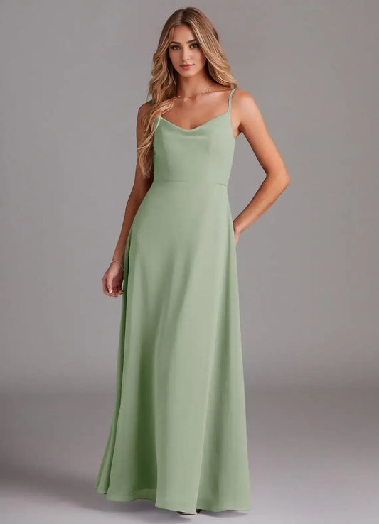 A-Line Spaghetti Strap Chiffon Floor-Length Wedding Dress - Yihuiw by Yihuiw