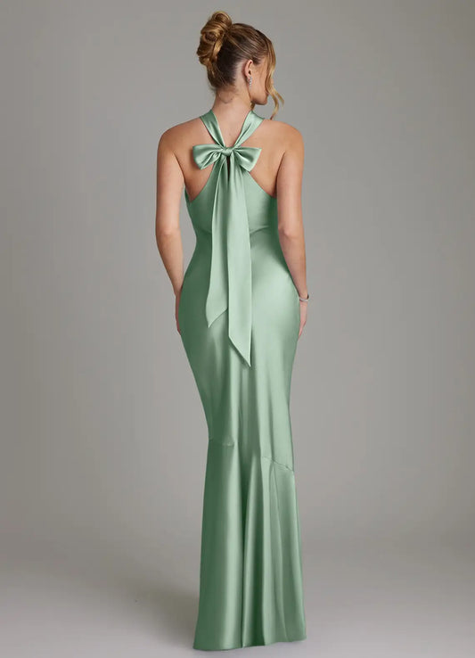 Mermaid Halter Satin Open Back Floor-Length Wedding Dress - Yihuiw by Yihuiw