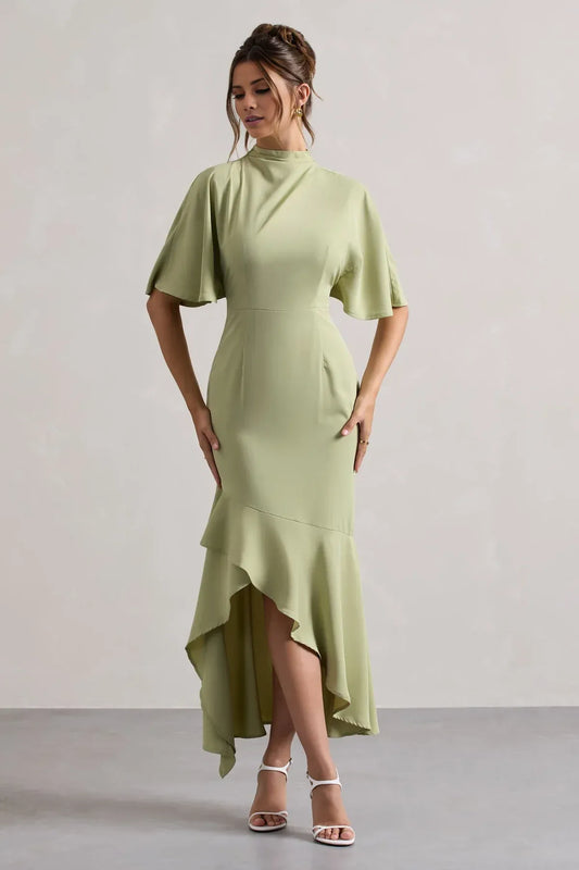Mermaid High Neck Asymmetric Floor-Length Wedding Dress - Yihuiw by Yihuiw