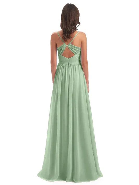 Sage Green A-Line Sweetheart Chiffon Pleated Floor-Length Wedding Dress - Yihuiw by Yihuiw