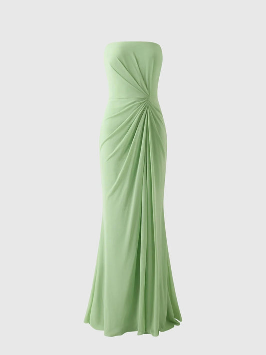Sage Green Strapless Ruched Maxi Dress Mermaid style bridesmaid dress with sweetheart neckline in chiffon Mother of the Bride Dresses by YiHuiw