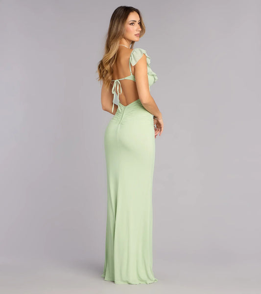 Mermaid Cap Sleeve Ruffled Floor-Length Wedding Dress - Yihuiw by Yihuiw