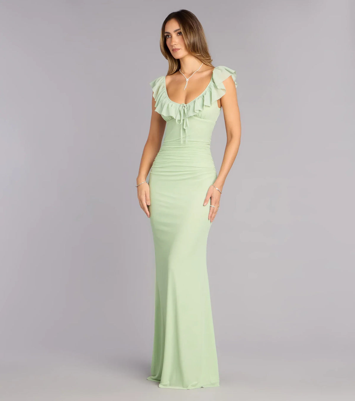 Mermaid Cap Sleeve Ruffled Floor-Length Wedding Dress - Yihuiw by Yihuiw