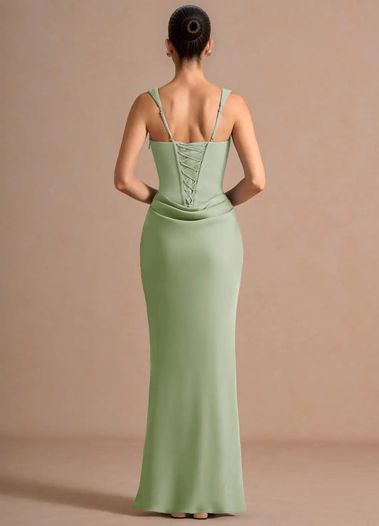 Mermaid Spaghetti Strap Lace Lace-Up Back Ruched Floor-Length Wedding Dress - Yihuiw by Yihuiw