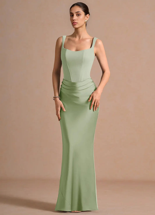 Mermaid Spaghetti Strap Lace Lace-Up Back Ruched Floor-Length Wedding Dress - Yihuiw by Yihuiw