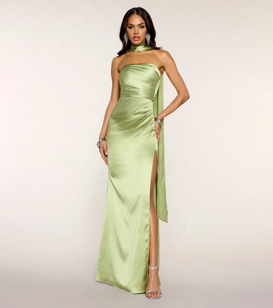 Mermaid Strapless Satin High Slit Floor-Length Wedding Dress - Yihuiw by Yihuiw