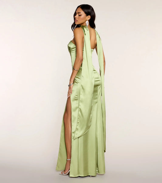 Mermaid Strapless Satin High Slit Floor-Length Wedding Dress - Yihuiw by Yihuiw