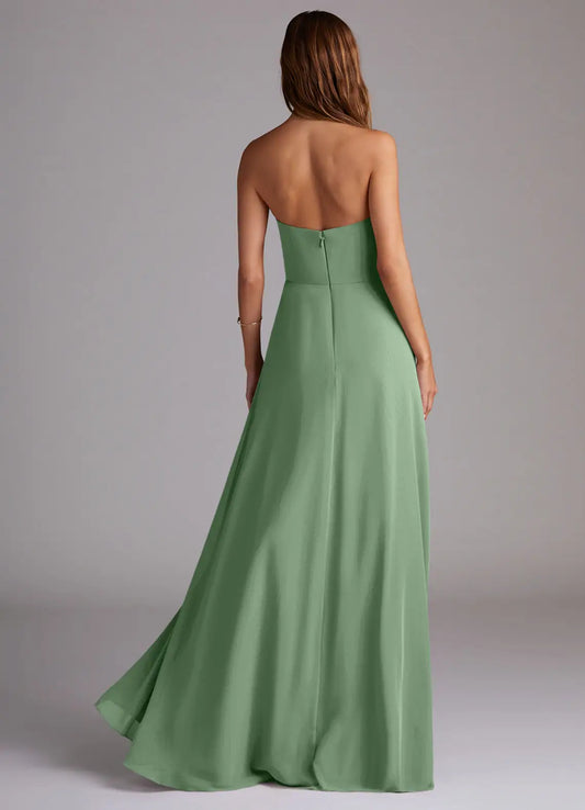 A-Line Strapless Chiffon High Slit Floor-Length Wedding Dress - Yihuiw by Yihuiw