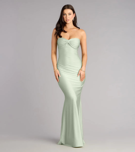 Mermaid Strapless Satin Cutout Floor-Length Wedding Dress - Yihuiw by Yihuiw