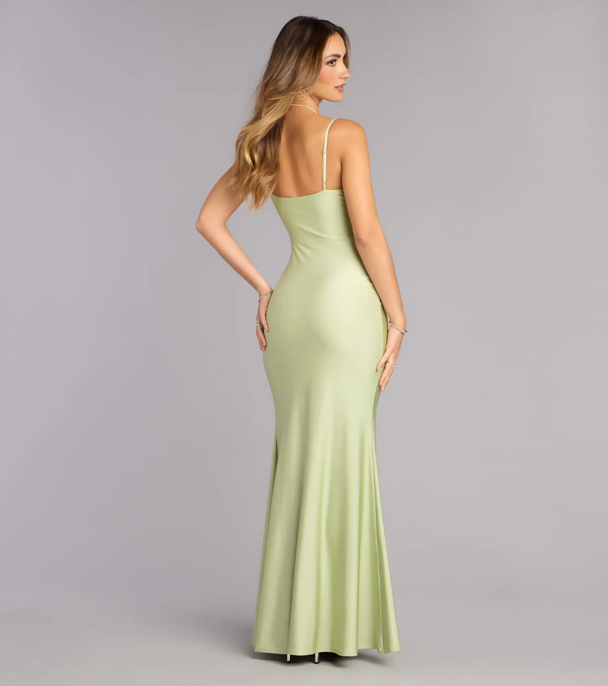 Mermaid Spaghetti Strap Satin High Slit Floor-Length Wedding Dress - Yihuiw by Yihuiw
