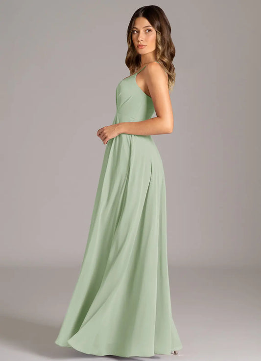 A-Line V-Neck Chiffon Floor-Length Wedding Dress - Yihuiw by Yihuiw