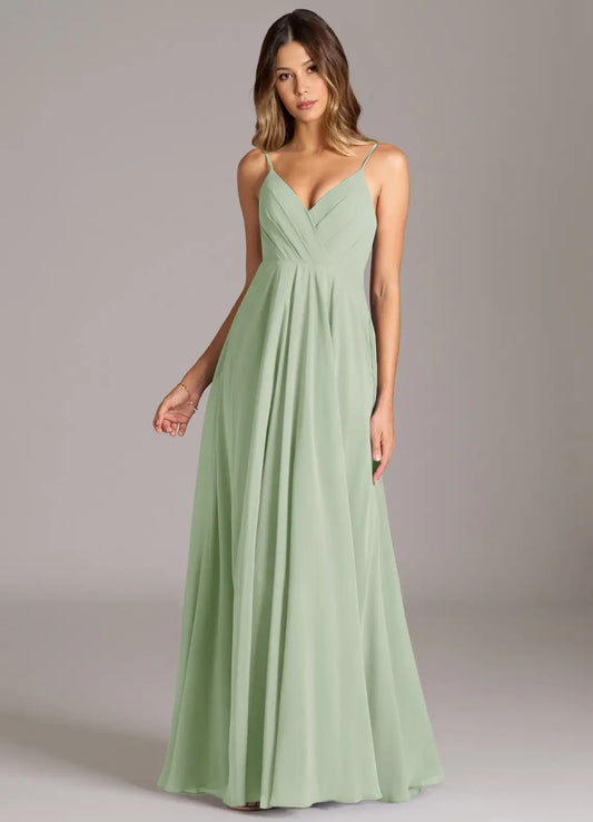 A-Line V-Neck Chiffon Floor-Length Wedding Dress - Yihuiw by Yihuiw