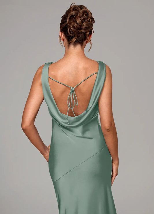 Mermaid Cowl Neck Satin Floor-Length Wedding Dress - Yihuiw by Yihuiw