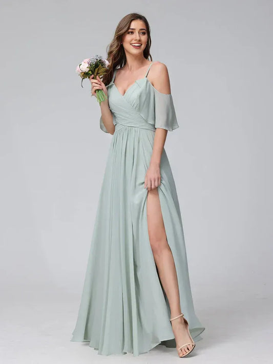 Chiffon High Slit Mini Wedding Dress - Yihuiw by Yihuiw