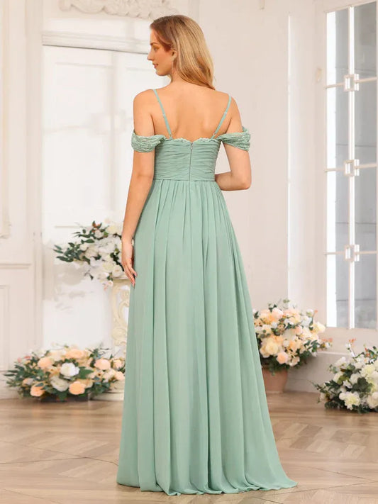Empire Waist Chiffon High Slit Wedding Dress - Yihuiw by Yihuiw