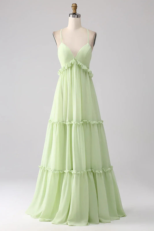 Spaghetti Strap Chiffon Ruffled Wedding Dress - Yihuiw by Yihuiw