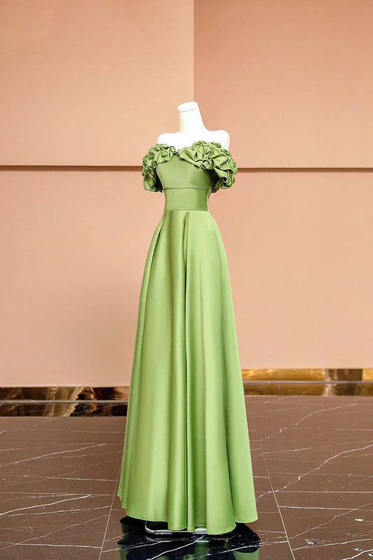 Satin Floor Length Prom Dress Off the Shoulder Evening Party Dress Simple Short Bridesmaid Dresses by YiHuiw