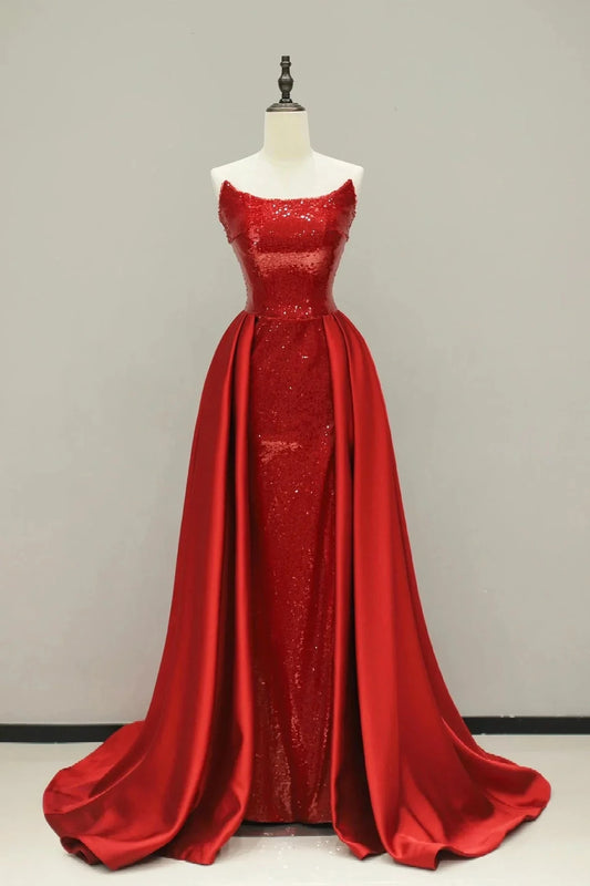 Satin Sequins Long Prom Dress Elegant A-Line Evening Party Dress simple gentle atmospheric and unique desi Brin by YiHuiw