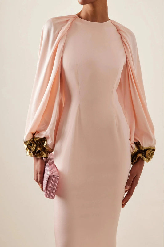 Satin Splicing Metallic Raglan Sleeve Maxi Dress simple gentle atmospheric and unique desi Bring summer colors to enhance whiteness by YiHuiw