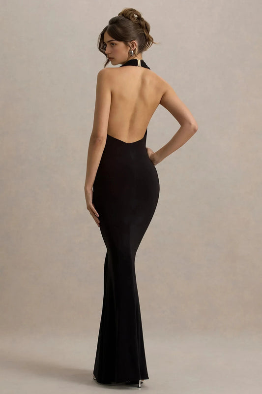 Sensational Mermaid Halter Neck Sleeveless Open Back Floor Length Prom Dress by YiHuiw