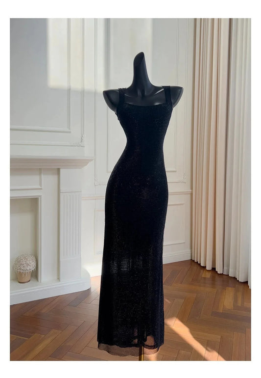 Sexy Mermaid Square Neck Black Sequin Long Prom Dresses Party Dress 20th Birthday Outfits Graduation Dresses simple gentle atmospheric and unique desi Bring summer colors to enhance whiteness by YiHuiw