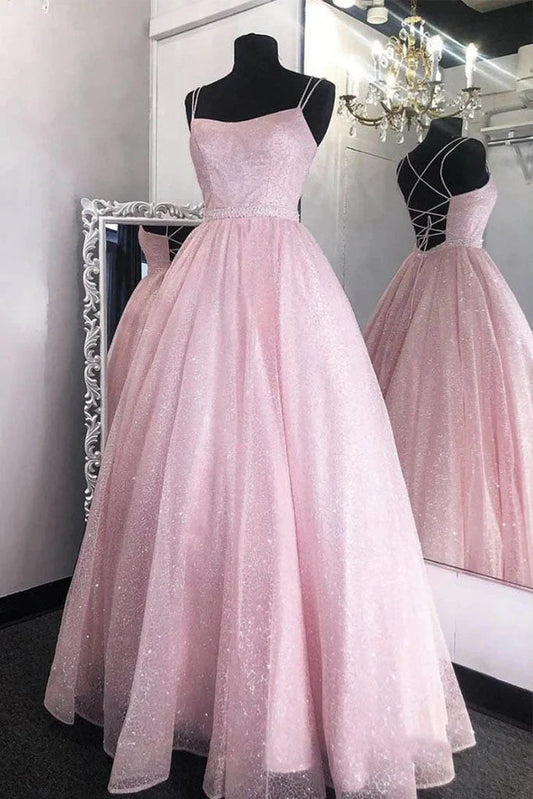Shiny Light Pink Long Prom Dress Back Open Formal Party Gown simple gentle atmospheric and unique desi Bring summer colors to enhance whiteness by YiHuiw