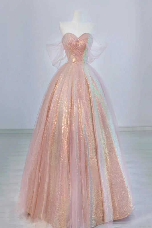 Shiny Tulle Sequins Long Prom Dress Beautiful A-Line Formal Dress Sweet 16 Dress simple gentle atmospheric and unique desi Bring summer colors to enhance white by YiHuiw