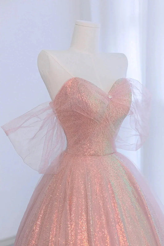 Shiny Tulle Sequins Long Prom Dress Beautiful A-Line Formal Dress Sweet 16 Dress simple gentle atmospheric and unique desi Bring summer colors to enhance white by YiHuiw