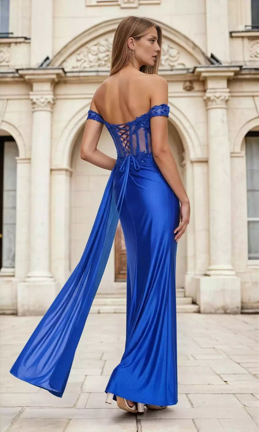 Shiny sequin embroidery embellished with see through tight side slits, backless lace up Prom Dresses