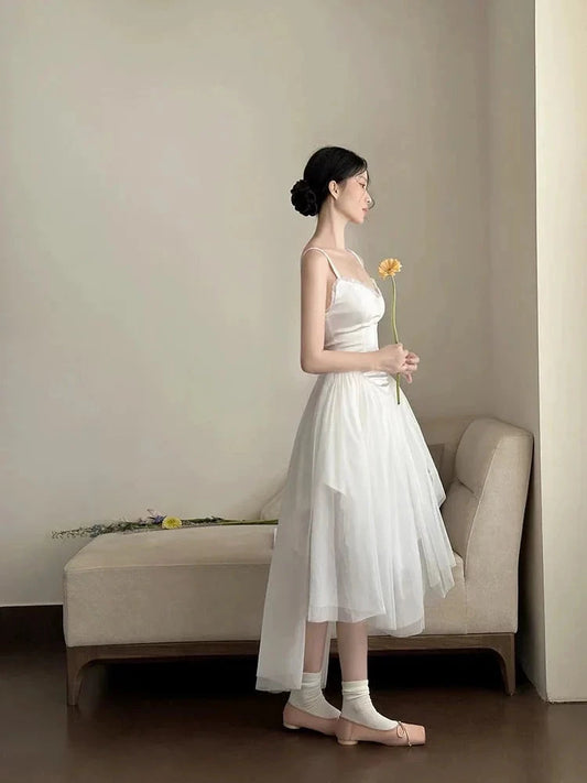 Simple A Line Spaghetti Straps Prom Gown Summer Wedding Guest Dress Bridal Guest Dresses White Wedding Outfits For Guest simple gentle atmospheric and unique desi Bring summer colors to enhance whiteness by YiHuiw