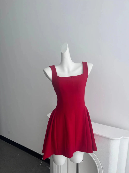 Simple A line Square Neck Red Short Homecoming Dress Summer Hoco Dresses Mini Cocktail Dress by YiHuiw