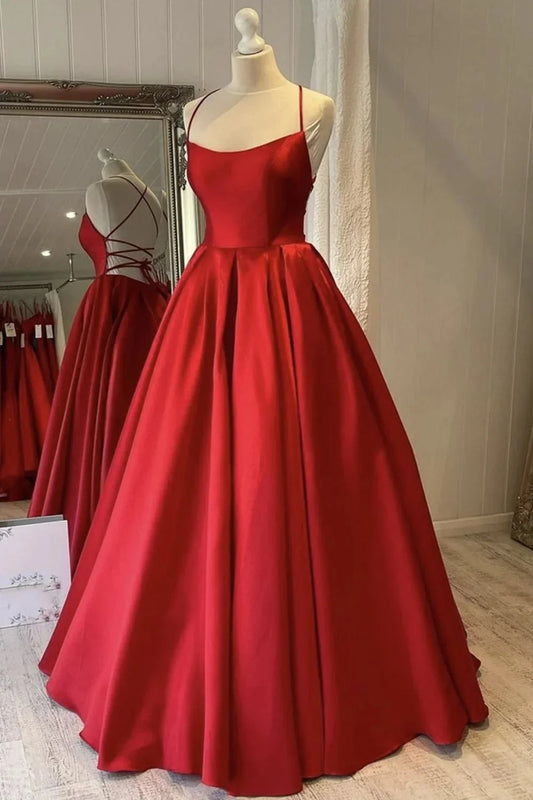 Simple Backless Red Satin Long Prom Dress Open Back Formal Dresses Red Evening Gown simple gentle atmospheric and unique desi Bring summer colors to enhance whiteness by YiHuiw