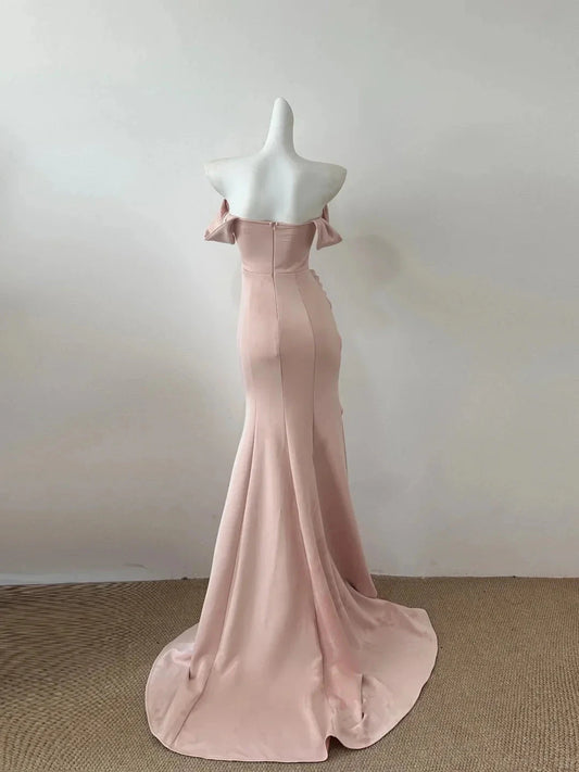 Simple Elegant Long Floor Length Satin Ball Gown Evening Dress Party Dress simple gentle atmospheric and unique desi Bring summer colors to enhance whiteness by YiHuiw