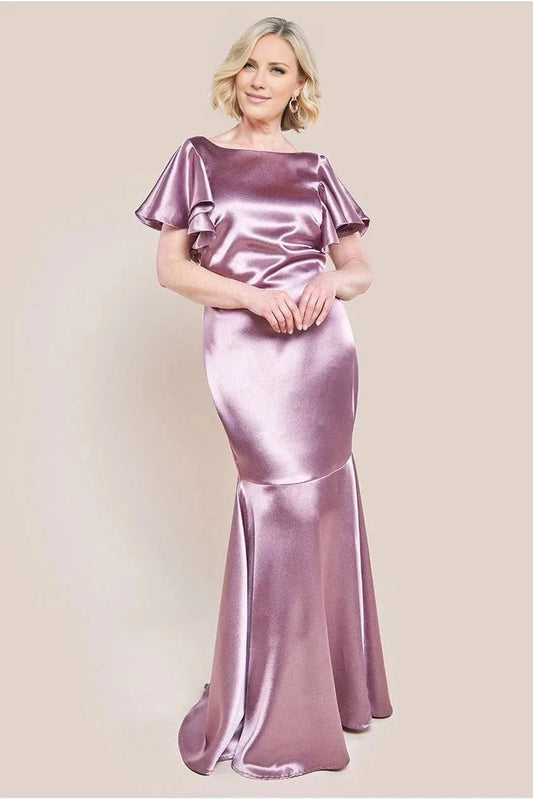 Simple Satin Square Neck Ruffled Sleeve V-Back Mermaid Floor-Length Mother of the Bride Dress by YiHuiw