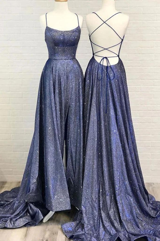 Simple Shiny Spaghetti Straps Prom Dresses, A Line Long Train Evening Dress simple gentle atmospheric and unique desi Bring summer colors to enhance whiteness by YiHuiw