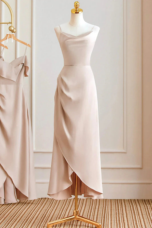 Simple Spaghetti Strap Long Prom Dresses Pink Bridesmaid Dresses simple gentle atmospheric and unique desi Bring summer colors to enhance white by YiHuiw