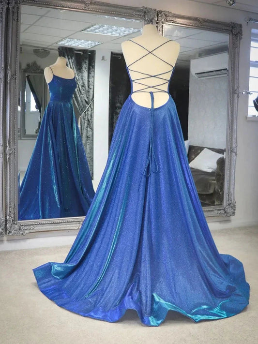 Simple blue satin long prom dress blue backless long evening dress simple gentle atmospheric and unique desi Bring summer colors to enhance whitenes by YiHuiw