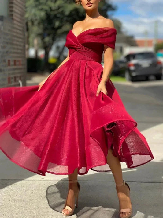 Simple burgundy tulle off shoulder prom dress burgundy bridesmaid dress simple gentle atmospheric and unique desi Bring summer colors to enhance whitenes by YiHuiw