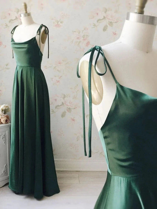 Simple green satin long prom dress green bridesmaid dress simple gentle atmospheric and unique desi Bring summer colors to enhance whiten by YiHuiw
