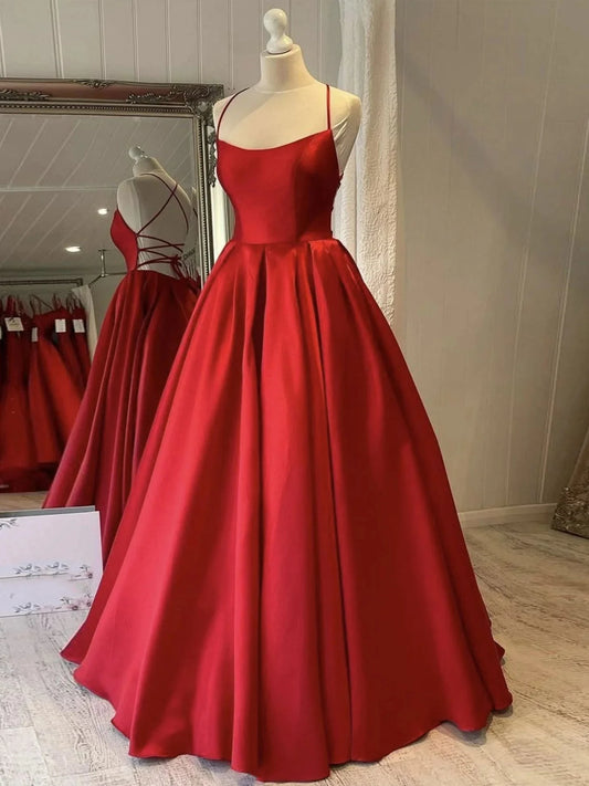 Simple red satin long prom dress red evening dress simple gentle atmospheric and unique desi Bring summer colors to enhance whitenes by YiHuiw