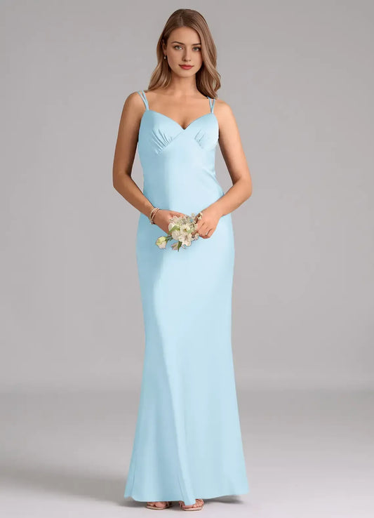 Sky Blue Mermaid Sweetheart Satin Floor-Length Wedding Dress - Yihuiw by Yihuiw