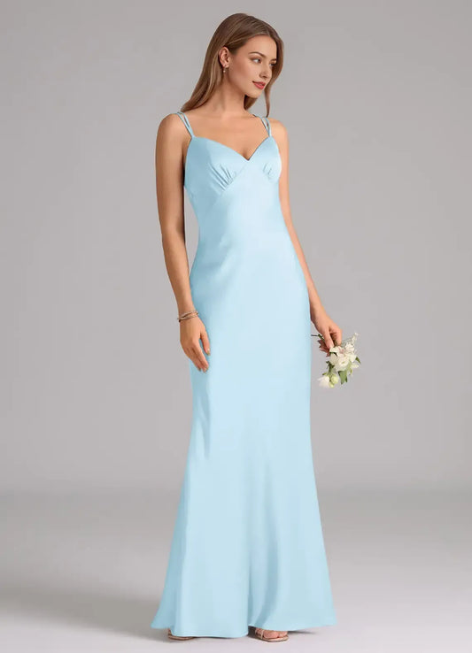 Sky Blue Mermaid Sweetheart Satin Floor-Length Wedding Dress - Yihuiw by Yihuiw